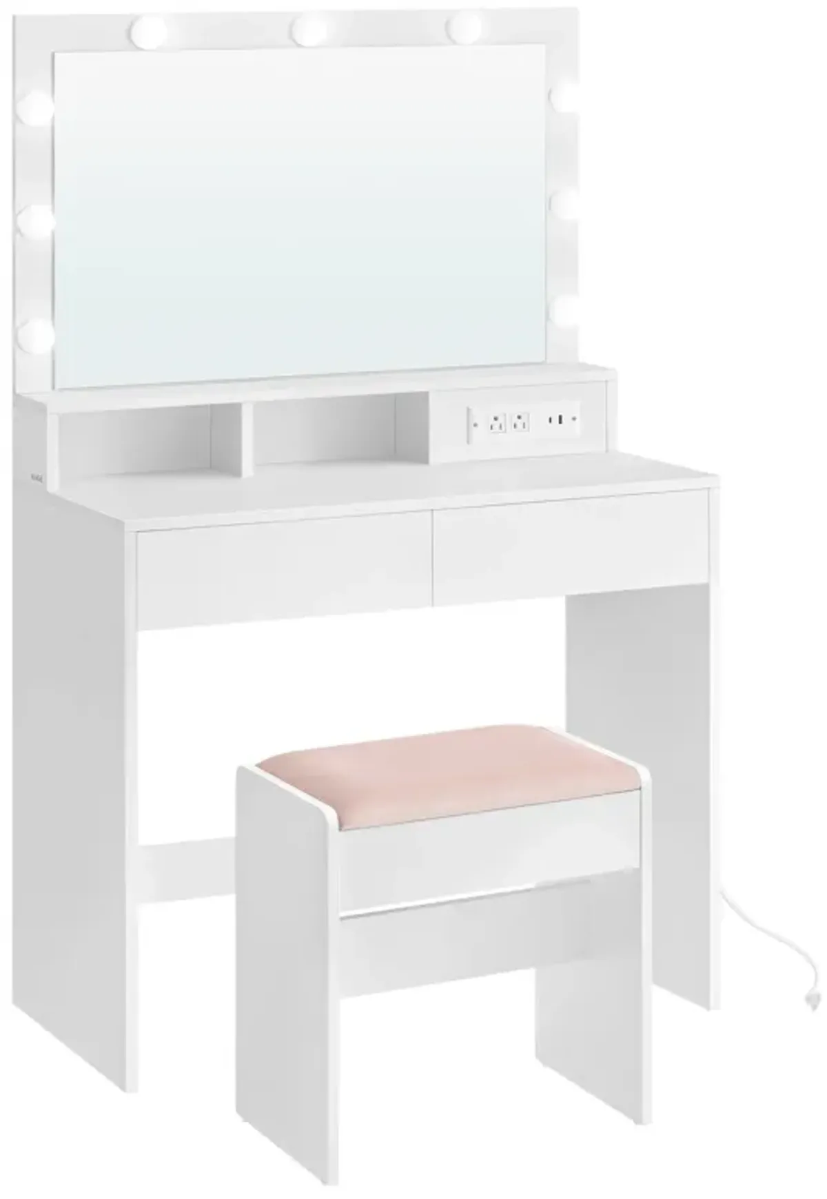 Vanity Desk with Power Outlets, Makeup Vanity with Mirror and Lights