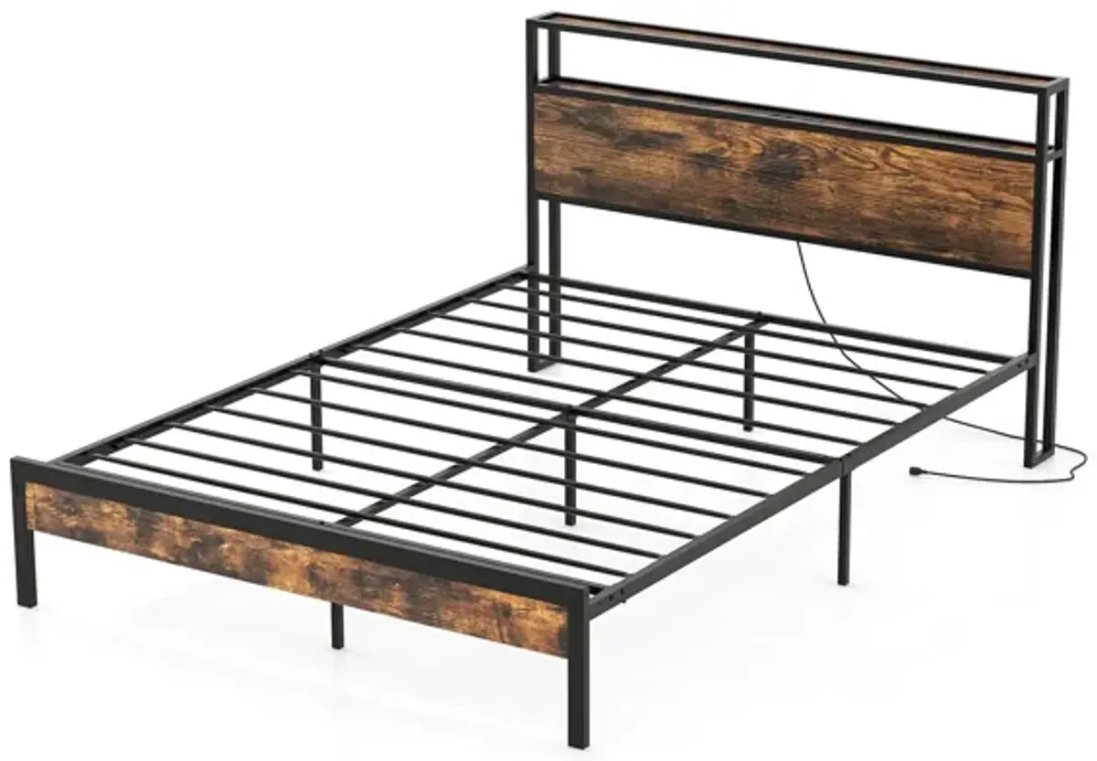 Bed Frame with Storage Headboard and Charging Station