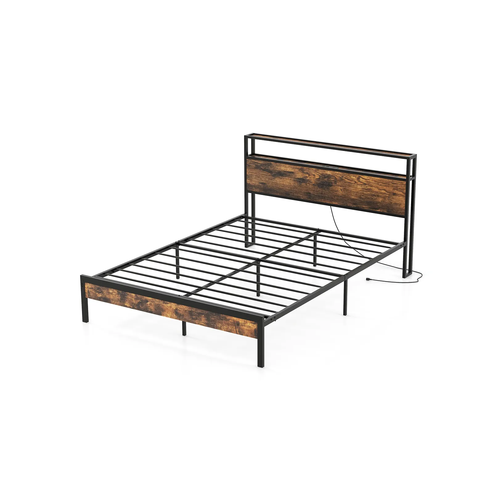 Bed Frame with Storage Headboard and Charging Station