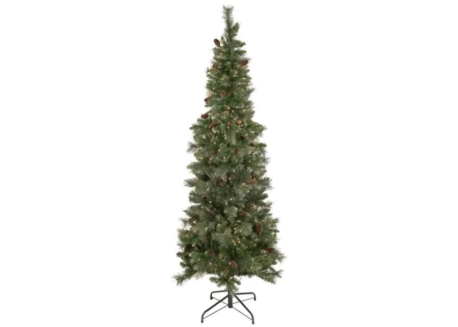 7' Pre-Lit Yorkshire Pine Pencil Artificial Christmas Tree  Clear Lights