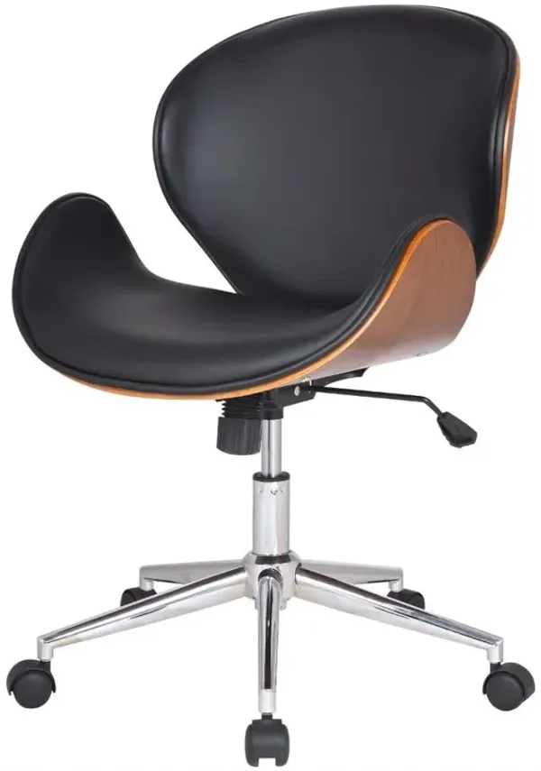 Modern Classic Walnut / Black Faux Leather Office Chair with Curved Seat