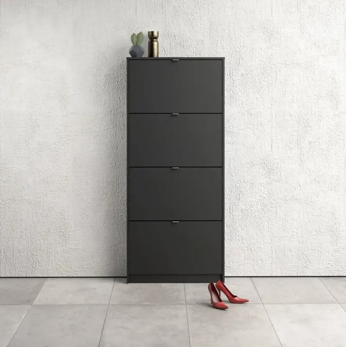 Tvilum Bright 4 Drawer Shoe Cabinet, Black Matte