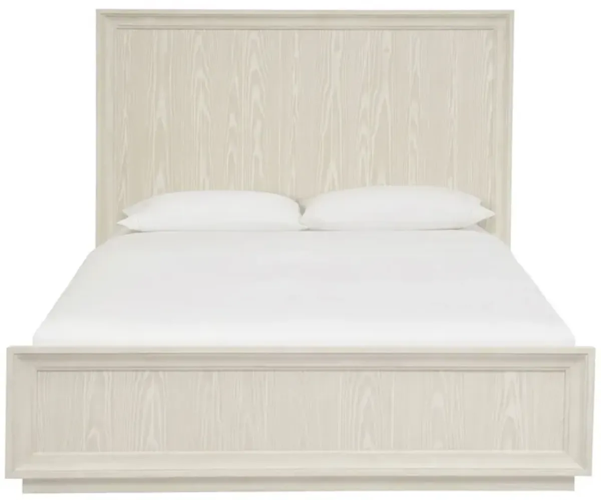 Maxi Queen Size Platform Bed, High Headboard, Wire Brushed Wood, Beige - Benzara