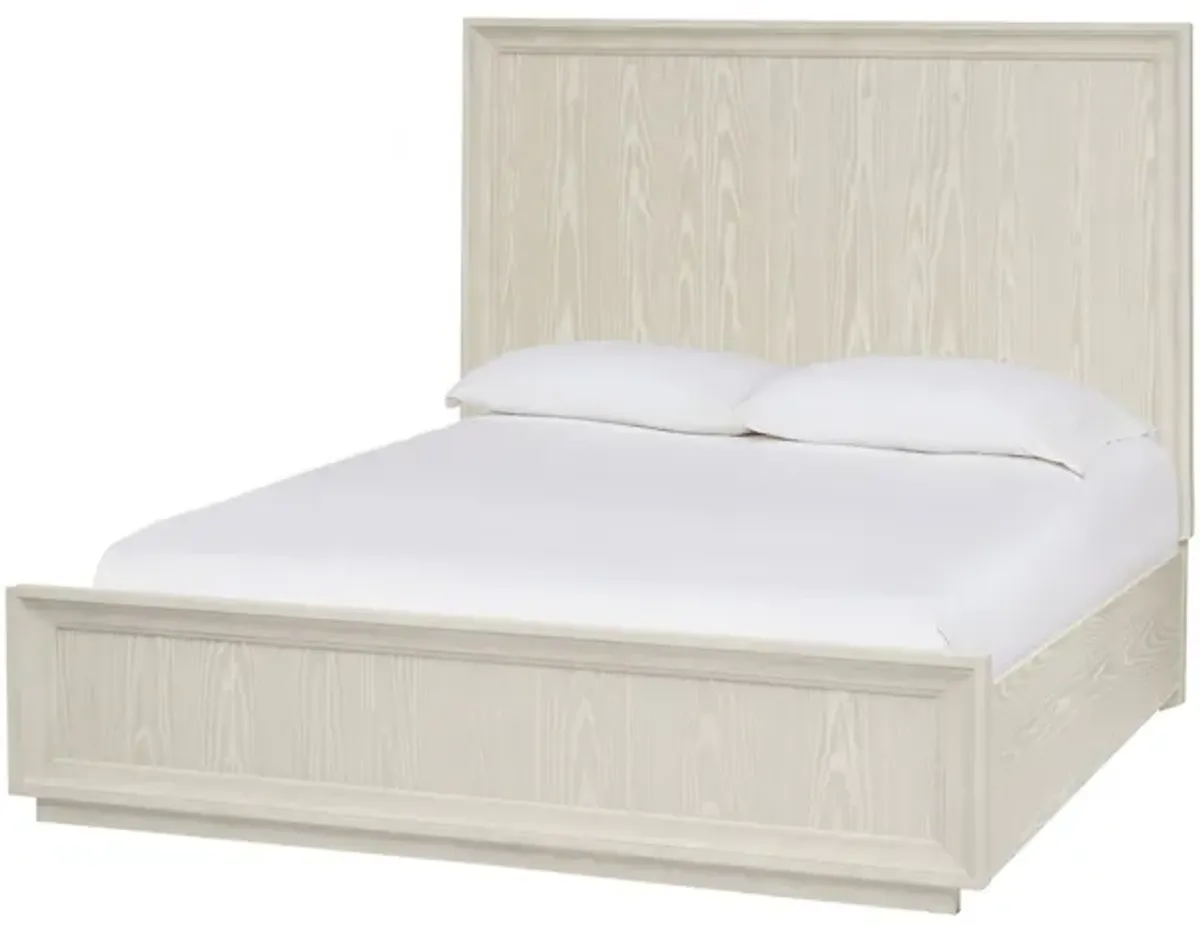 Maxi Queen Size Platform Bed, High Headboard, Wire Brushed Wood, Beige - Benzara