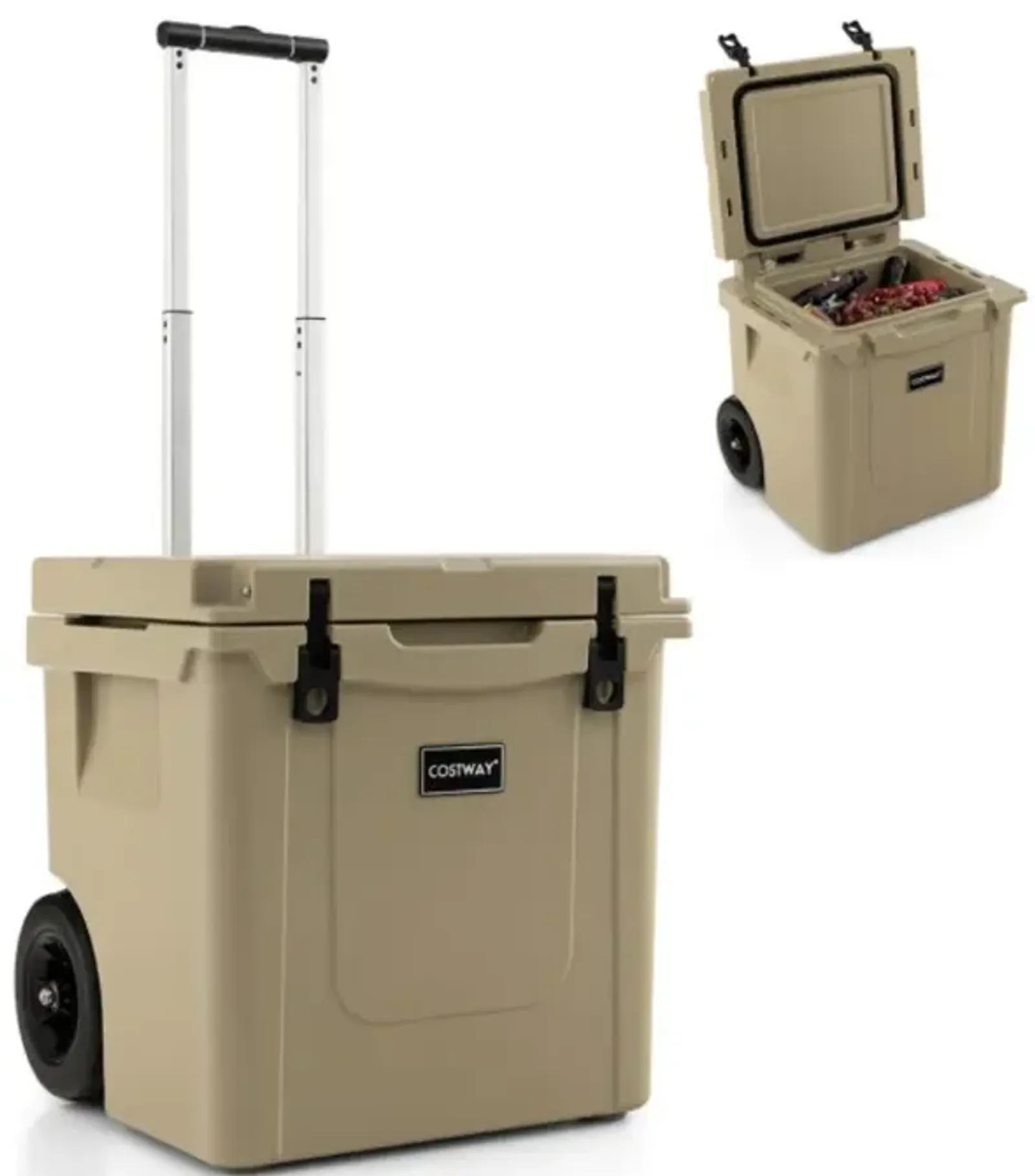 Costway 45 Quart Cooler Towable Ice Chest-Brown