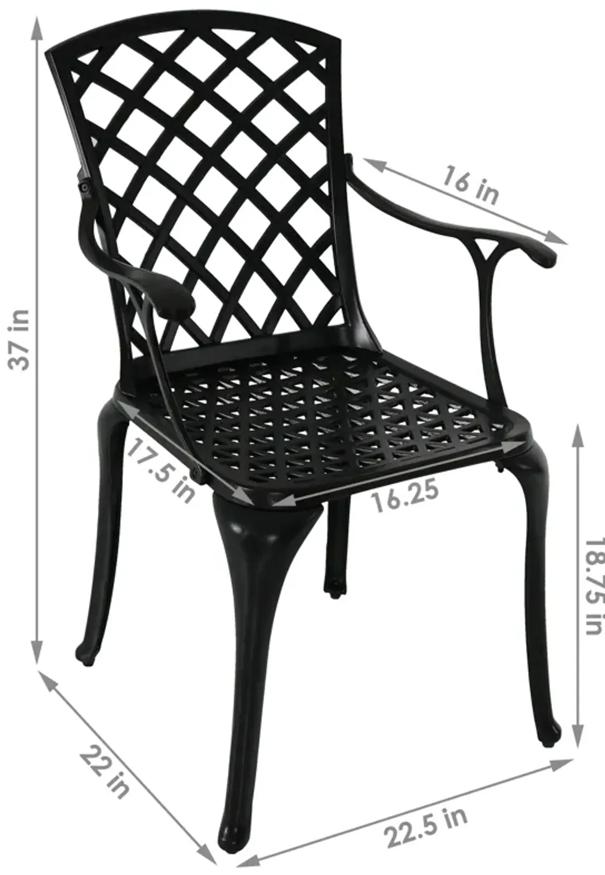 Sunnydaze Crossweave Design Cast Aluminum Patio Chair - Black - Set of 2