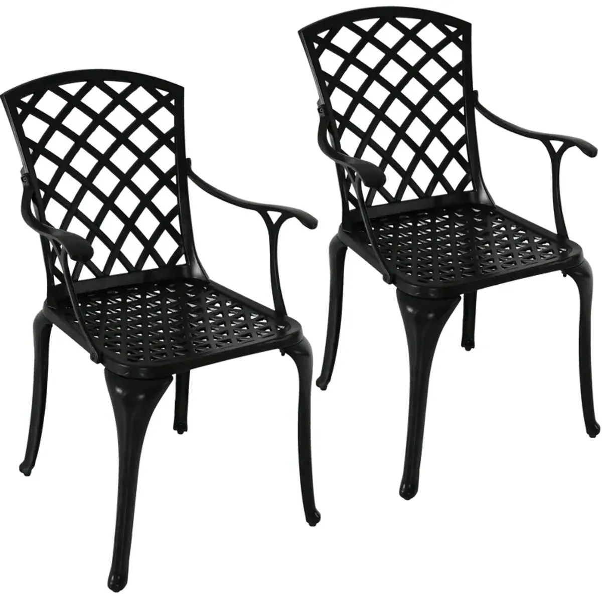 Sunnydaze Crossweave Design Cast Aluminum Patio Chair - Black - Set of 2