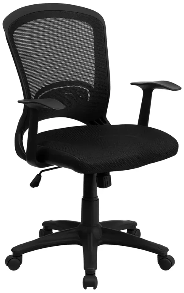 Manny Mid-Back Designer Black Mesh Swivel Task Office Chair with Arms