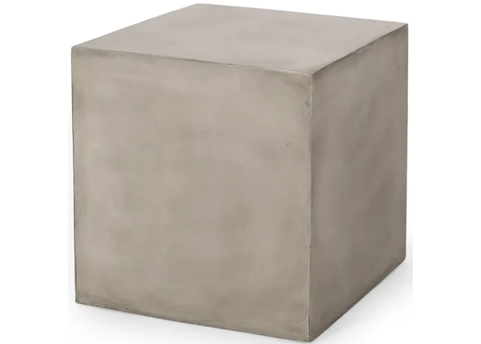 Ebec Outdoor Side Table, Modern Cube Light Gray Faux Concrete, 22 Inch - Benzara