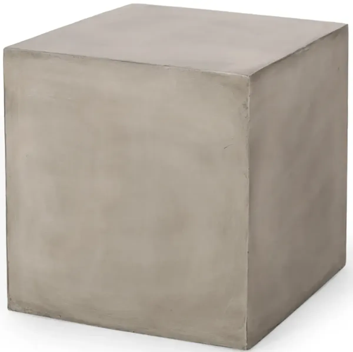 Ebec Outdoor Side Table, Modern Cube Light Gray Faux Concrete, 22 Inch - Benzara