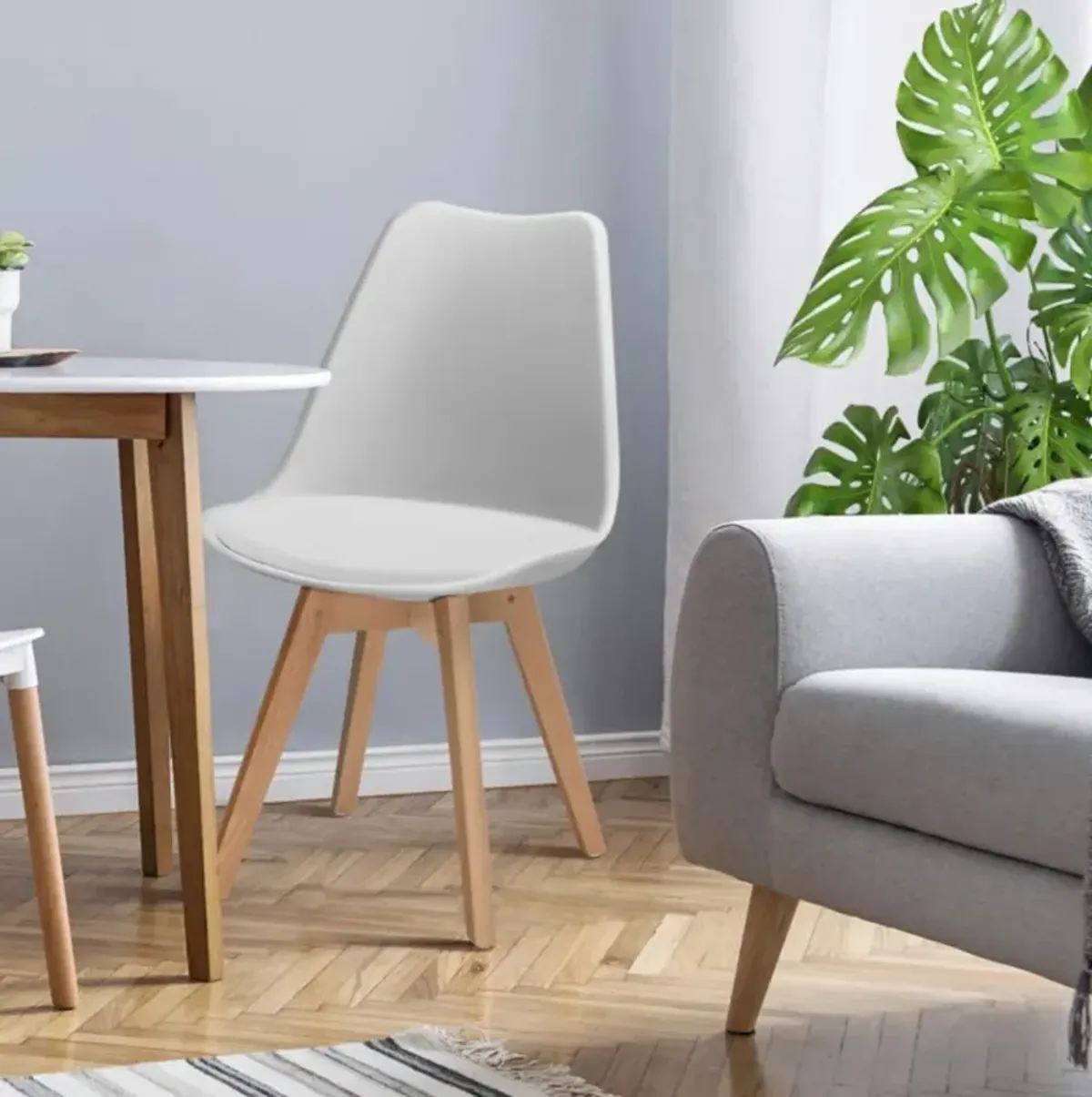 Hivvago Set of 4 Modern High Backrest Dining Chairs with Wooden Legs