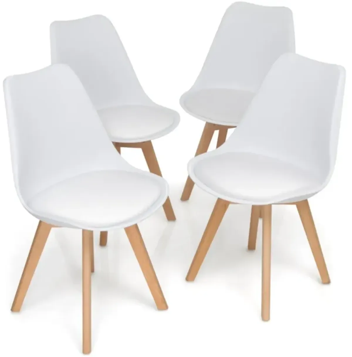 Hivvago Set of 4 Modern High Backrest Dining Chairs with Wooden Legs