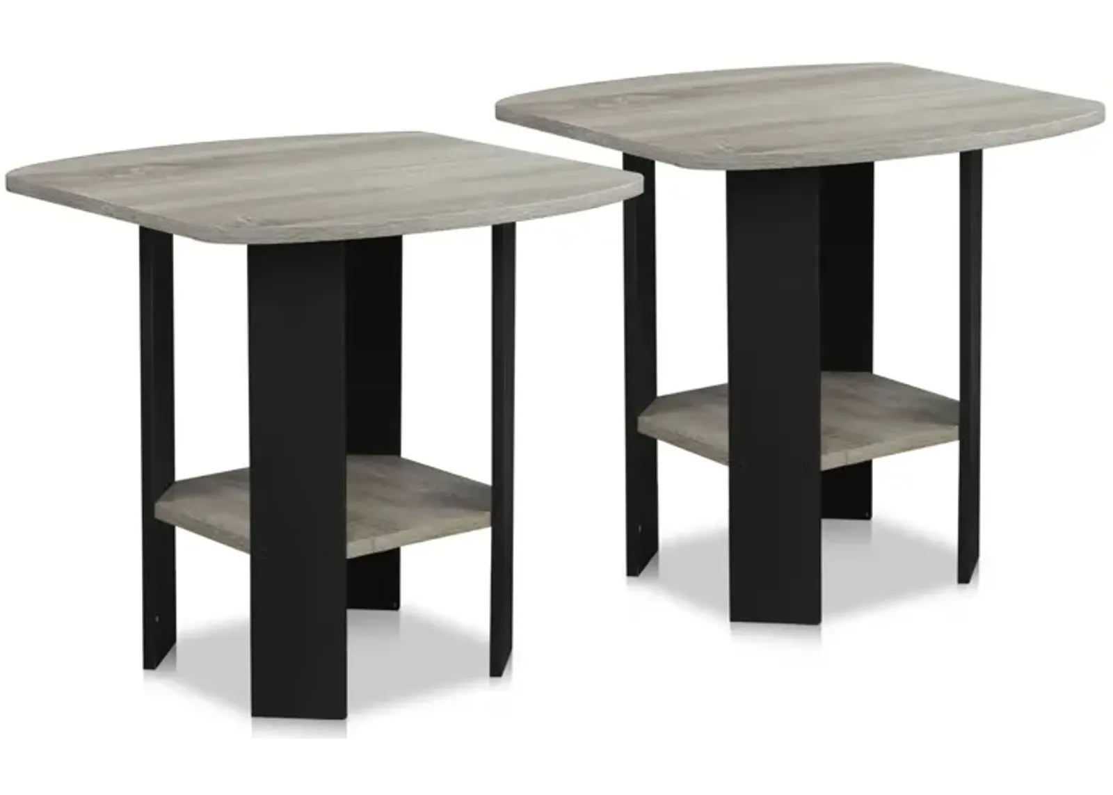 FURINNO Simple Design End Table, 2-Pack, French Oak Grey/Black