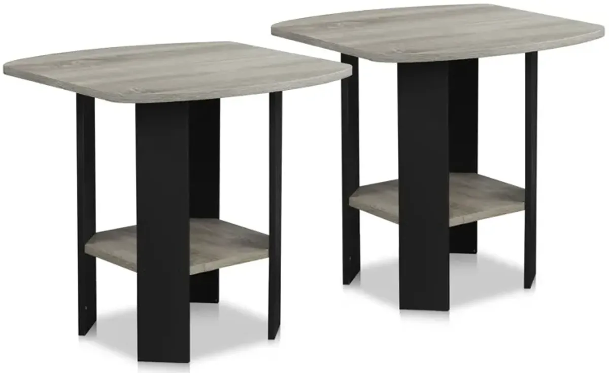 FURINNO Simple Design End Table, 2-Pack, French Oak Grey/Black