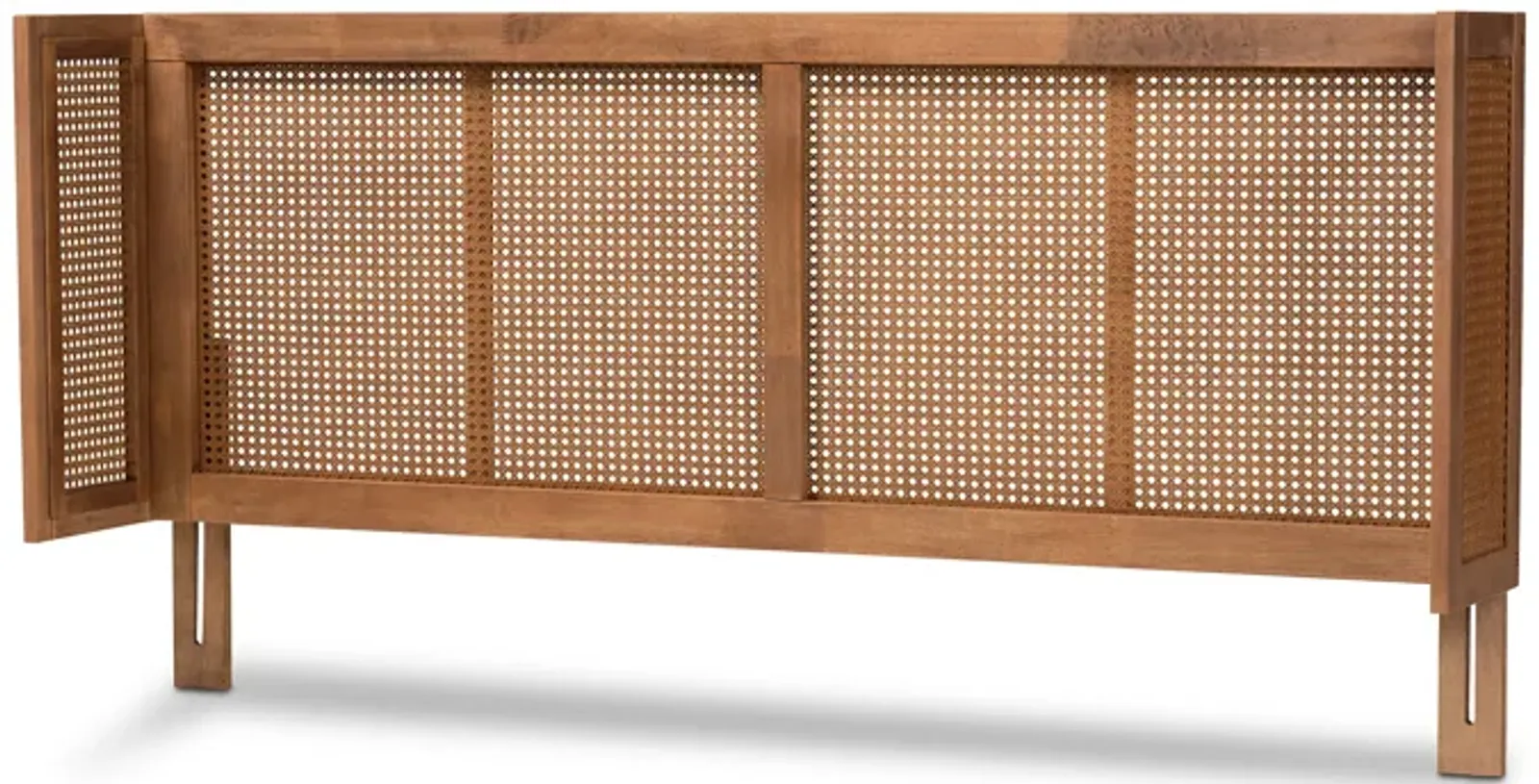 Baxton Studio Rina Ash Finished Wood and Synthetic Rattan Queen Size Wrap Around Headboard