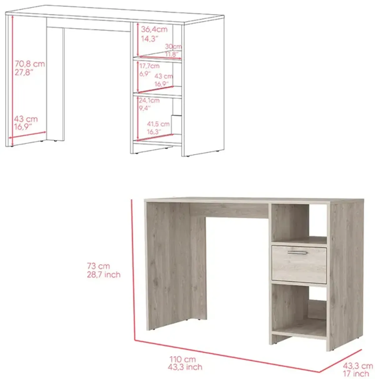 Computer Desk Odessa, Office, Light Gray