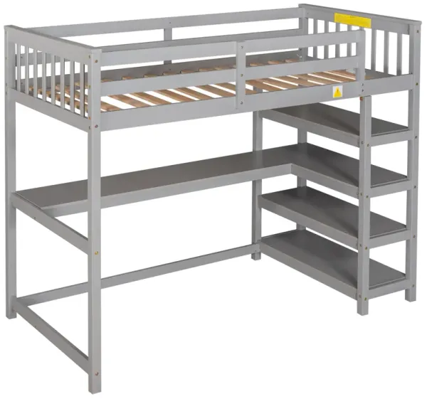 Whisen Elegant Design Twin Size Loft Bed with Storage Shelves and Desk