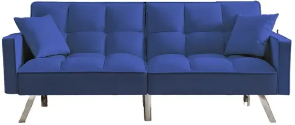 Modern Velvet Sofa Couch Bed with Armrests and 2 Pillows for Living Room and Bedroom
