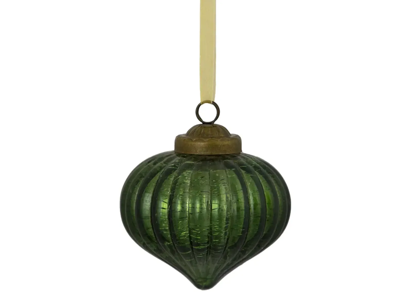 3" Green Crackle Glass Onion Christmas Ornament