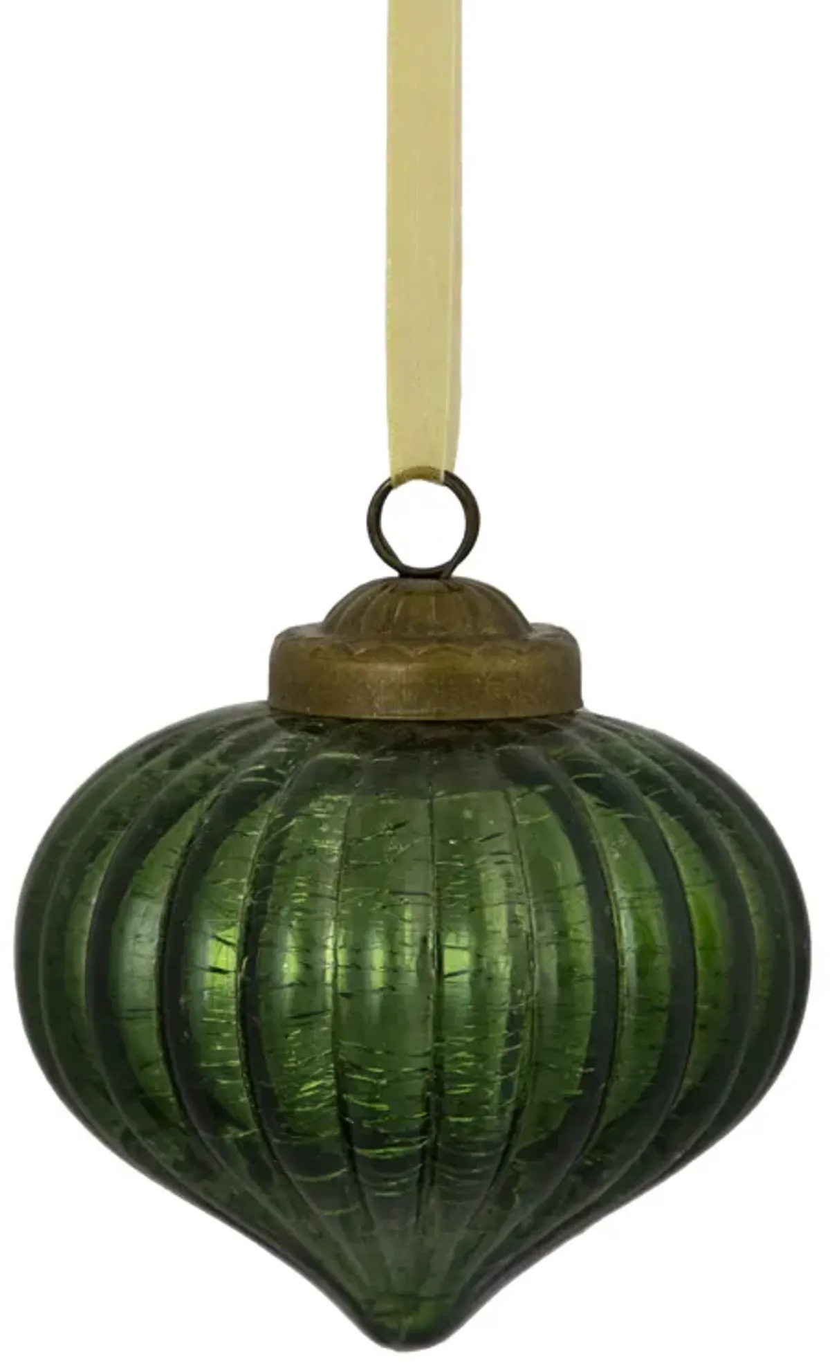 3" Green Crackle Glass Onion Christmas Ornament