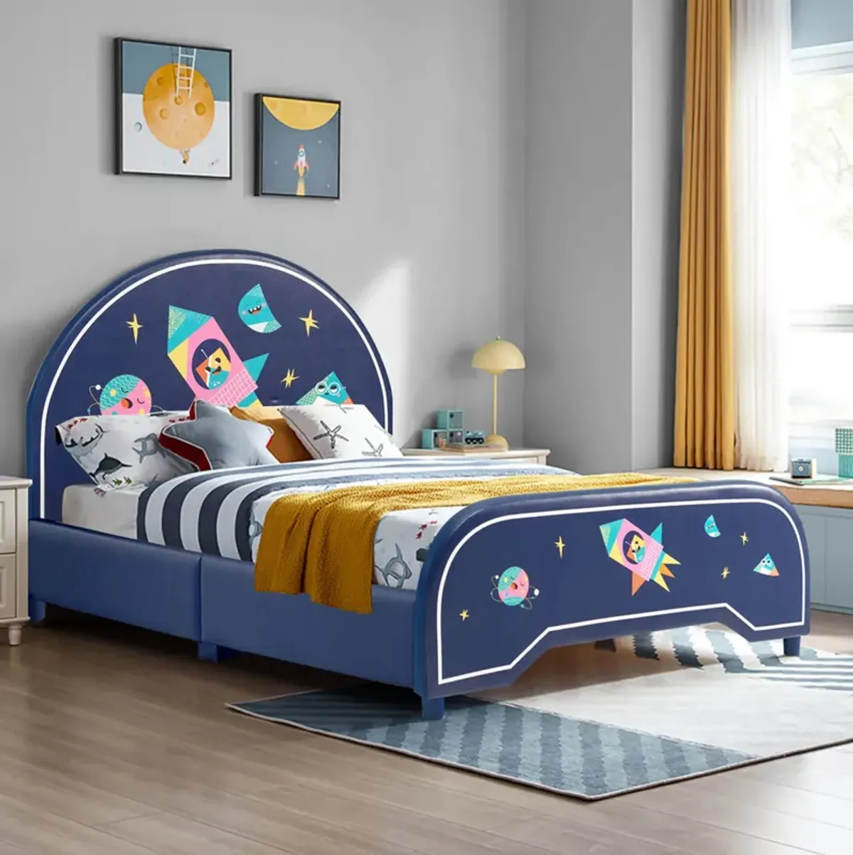 Children Twin Size Upholstered  Platform Single Bed