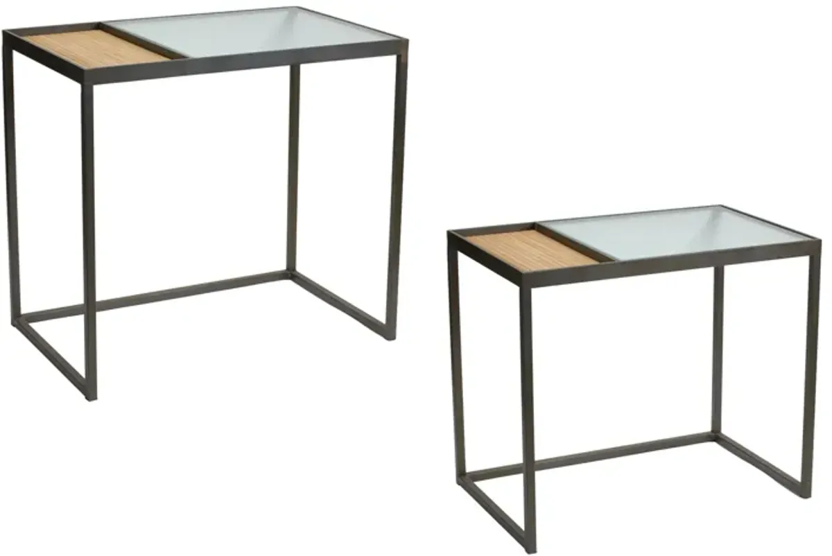 Side Table (Set of 2) 21.75" x 13.75"W x 18.75"H, 23.5" x 22"W x 15"H Iron/Wicker/Glass