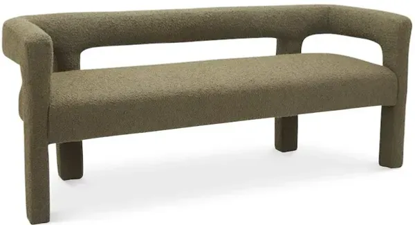 Meridian Furniture Athena Olive Green Boucle Fabric Bench
