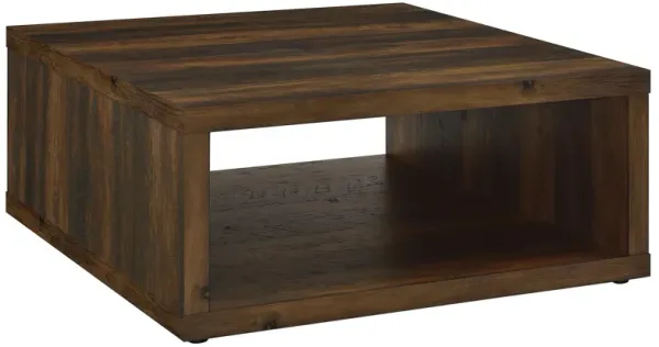 Rizz Coffee Table, Square Cube Design Open Shelf, 36 Inch Dark Brown - Benzara