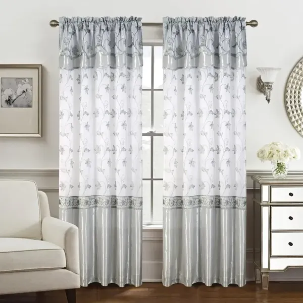 Pia Embroidered Panel With Double Valance 54'' x 90'' Burgundy