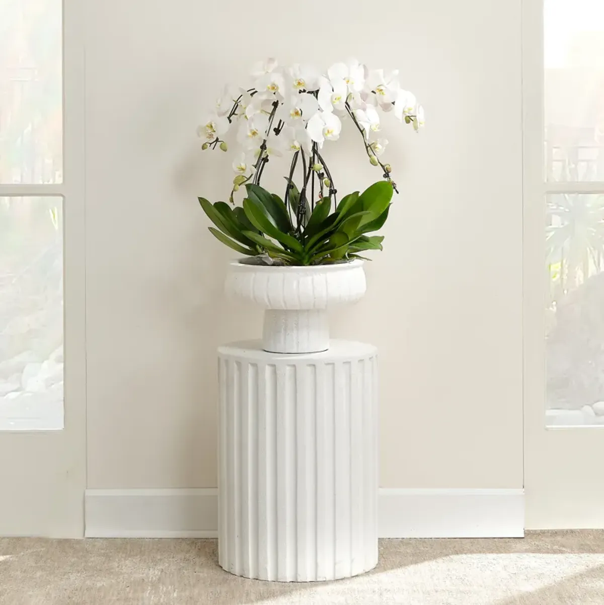 Flutted Cement Side Table, White