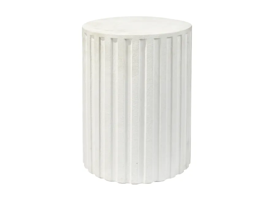 Flutted Cement Side Table, White