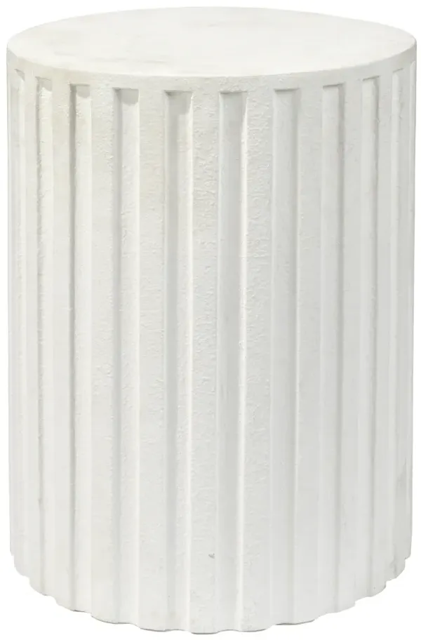 Flutted Cement Side Table, White