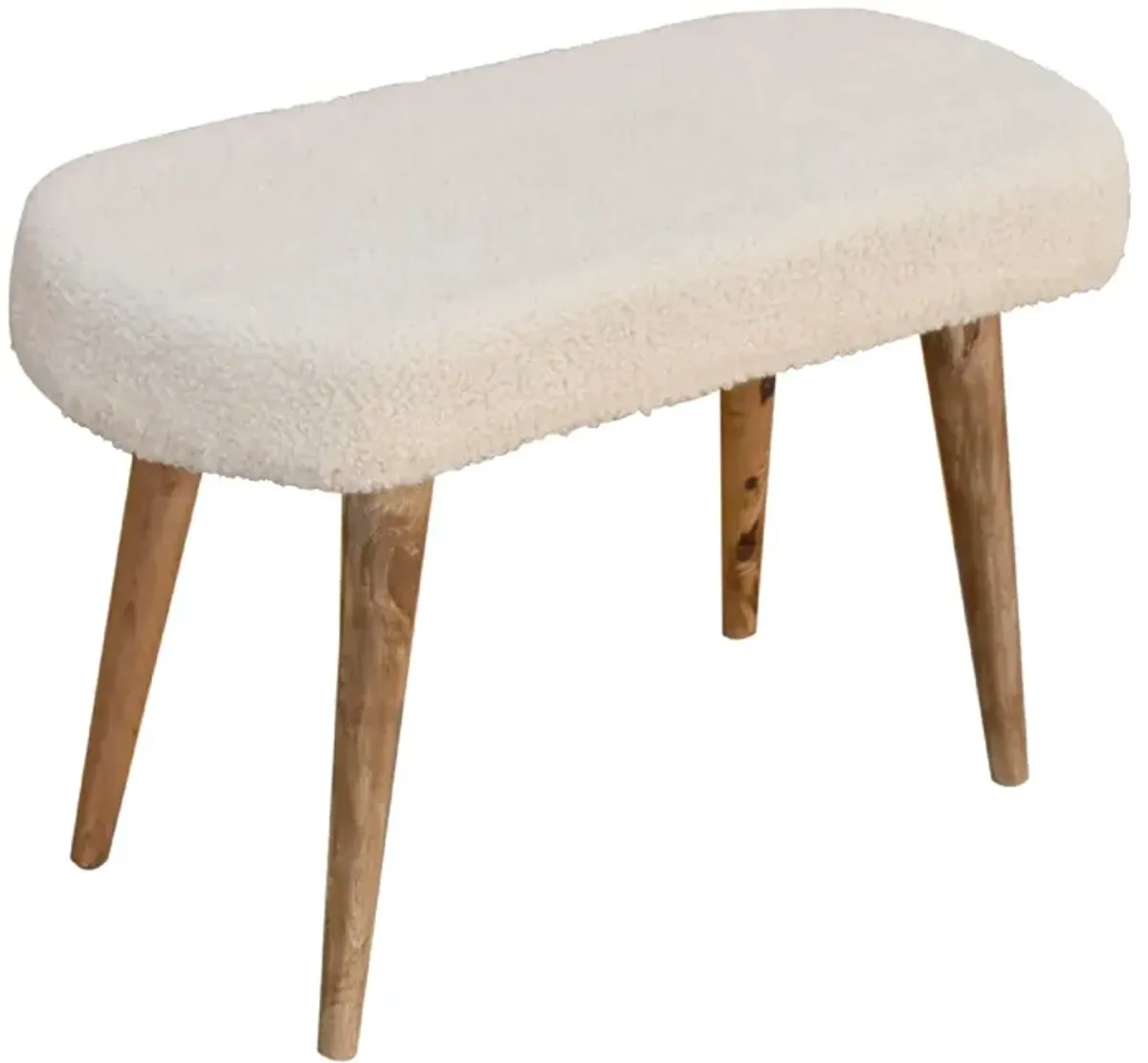 Solid Wood oak-ish Boucle Cream Nordic Bench