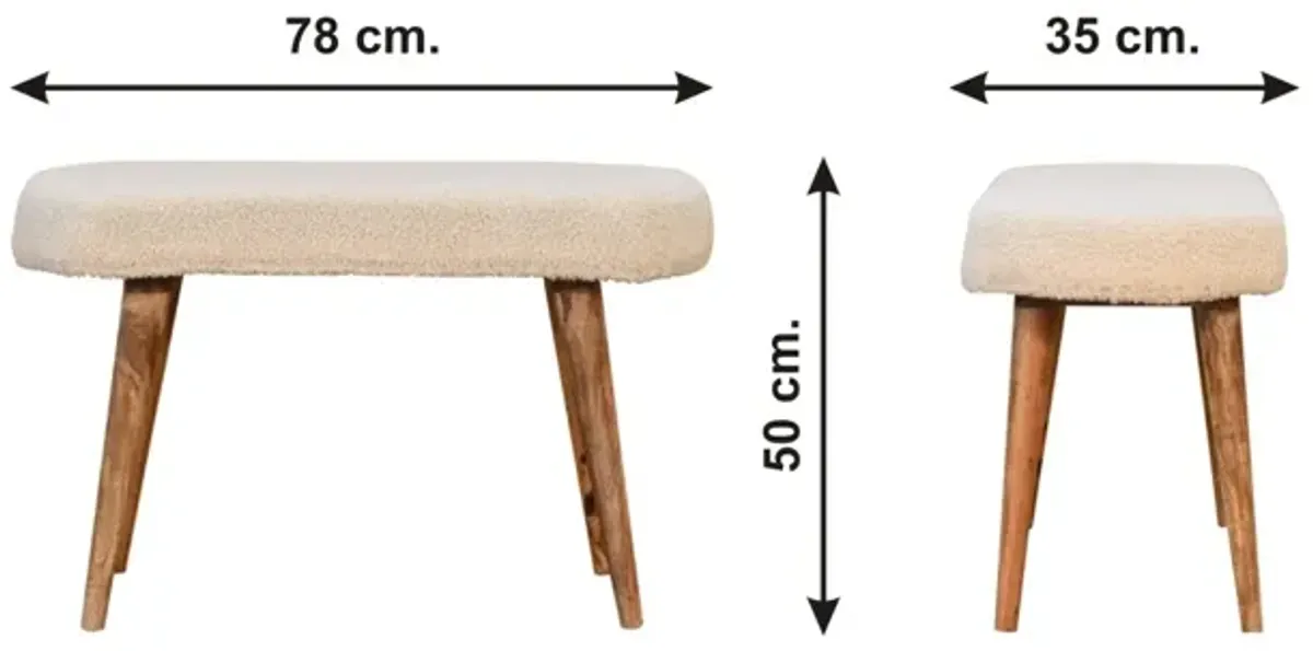 Solid Wood oak-ish Boucle Cream Nordic Bench