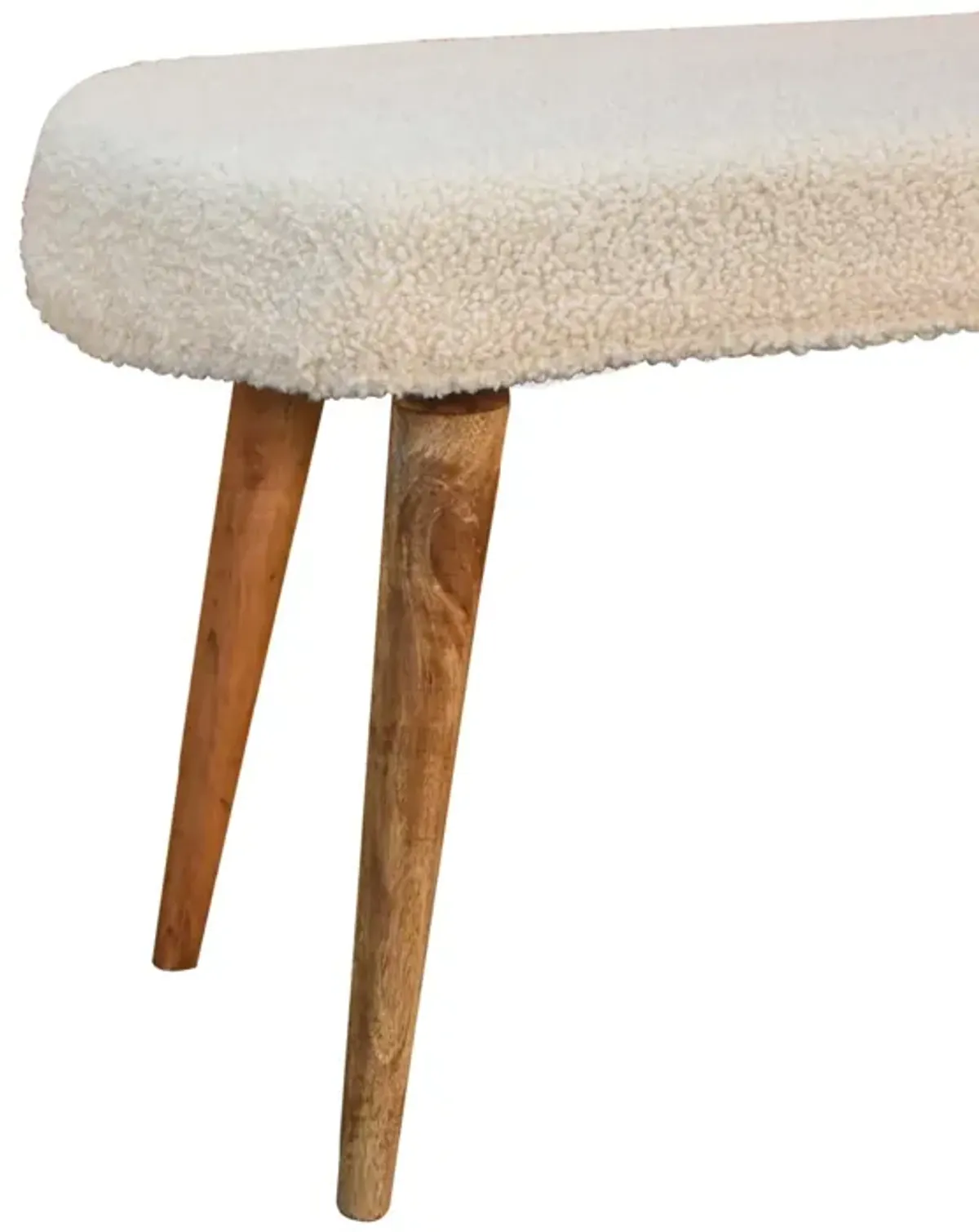 Solid Wood oak-ish Boucle Cream Nordic Bench