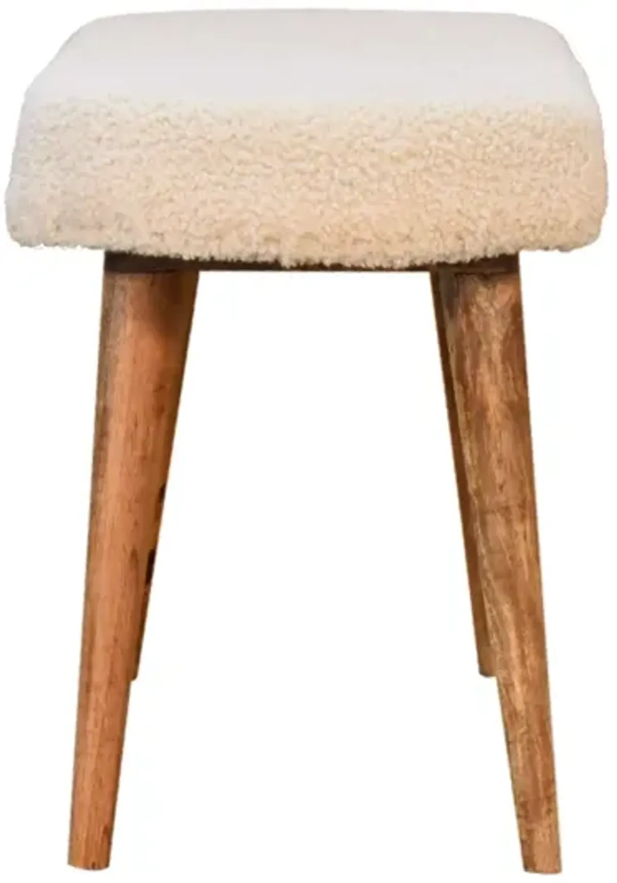 Solid Wood oak-ish Boucle Cream Nordic Bench