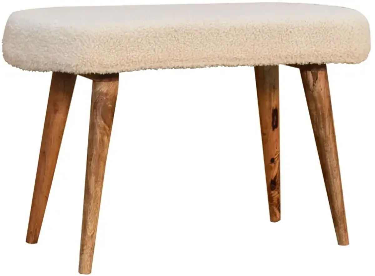 Solid Wood oak-ish Boucle Cream Nordic Bench