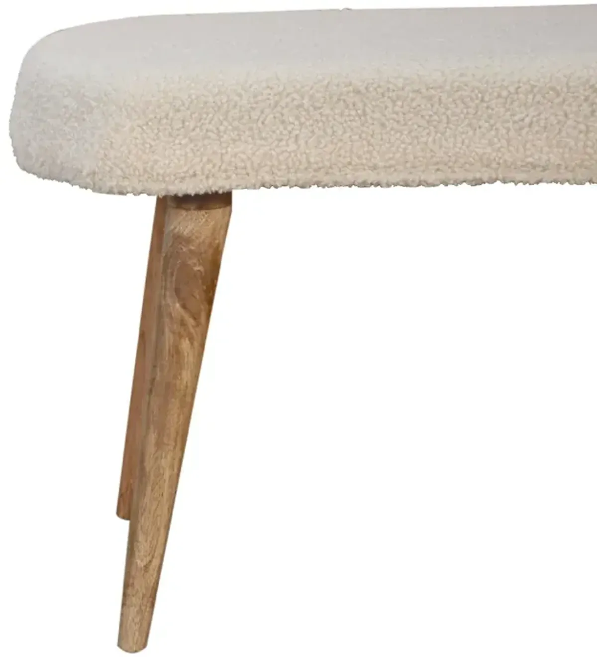 Solid Wood oak-ish Boucle Cream Nordic Bench