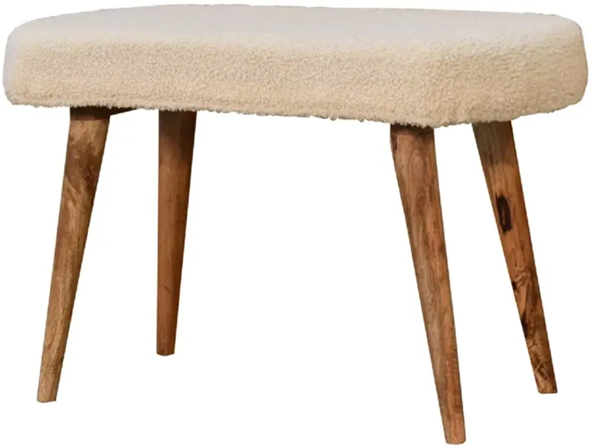 Solid Wood oak-ish Boucle Cream Nordic Bench