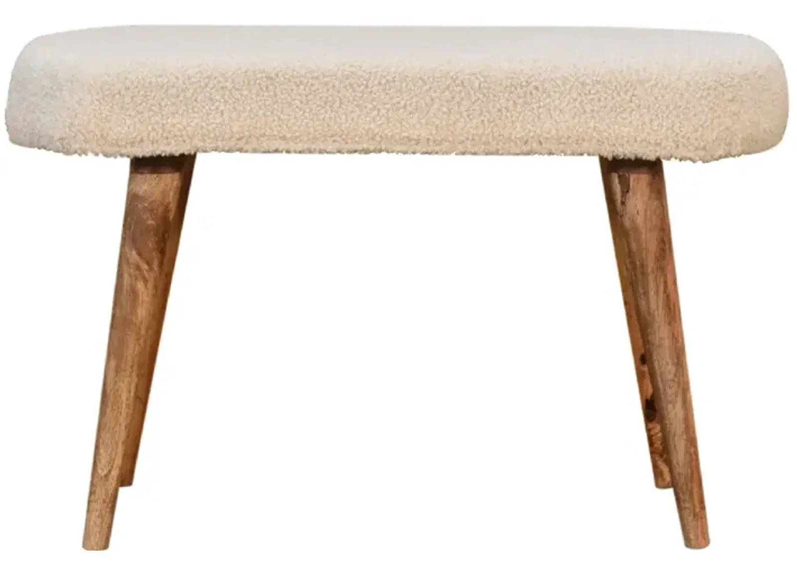 Solid Wood oak-ish Boucle Cream Nordic Bench