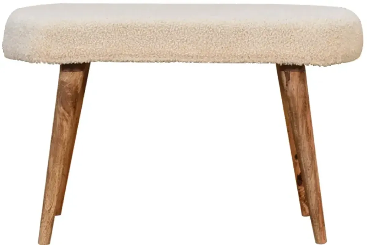 Solid Wood oak-ish Boucle Cream Nordic Bench