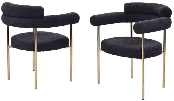 Beren Black Boucle Fabric Dining Chair with Gold Leg, Set of 2