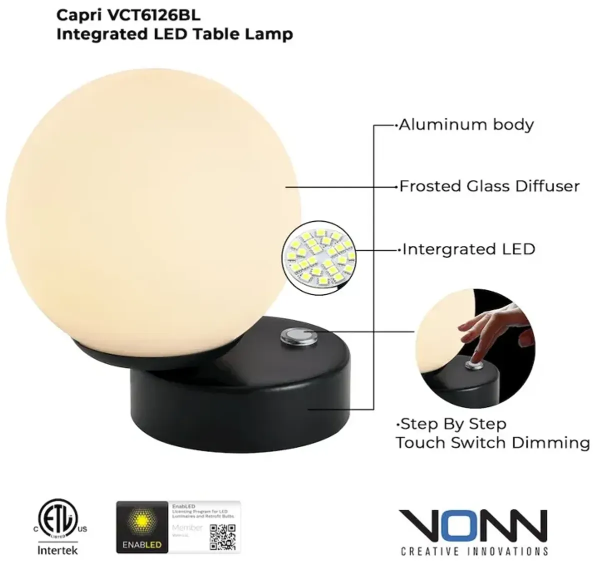 VONN Lighting Height Integrated LED Table Lamp in Black