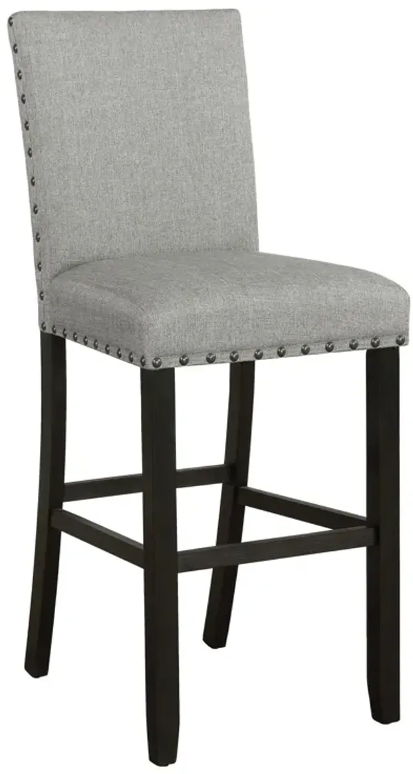 Lok 30 Inch Wood Barstool, Set of 2, Nailhead Trim, Padded Seating, Gray
