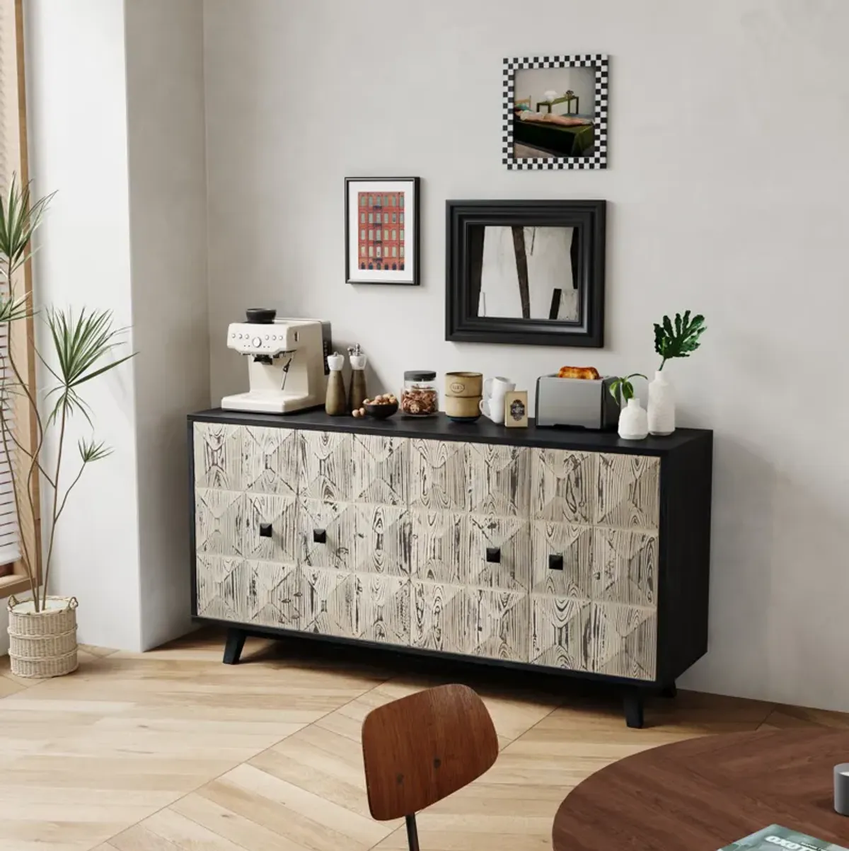 Merax 4 Doors Vintage Sideboard Storage Cabinet
