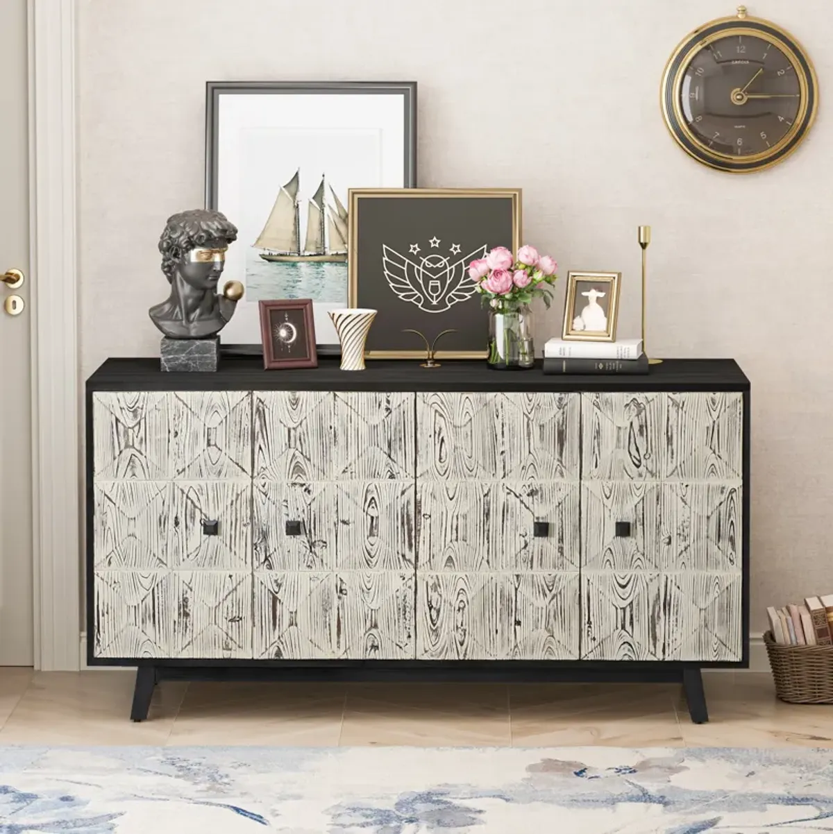 Merax 4 Doors Vintage Sideboard Storage Cabinet