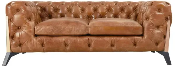 Crafters and Weavers Olivia Contemporary Tufted Chesterfield Love Seat - Light Brown Leather