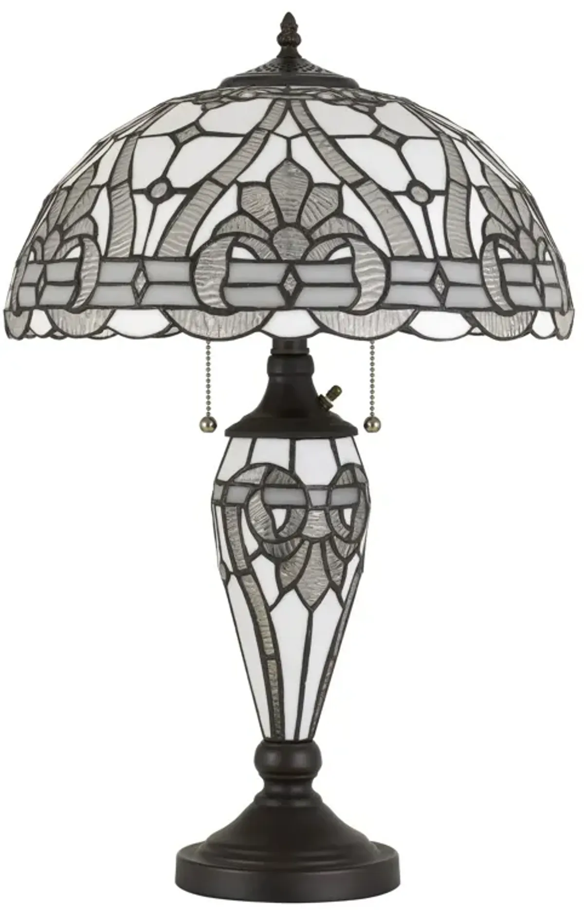 Glass Table Lamp with Umbrella Shade and Pull Chain Switch, Gray-Benzara