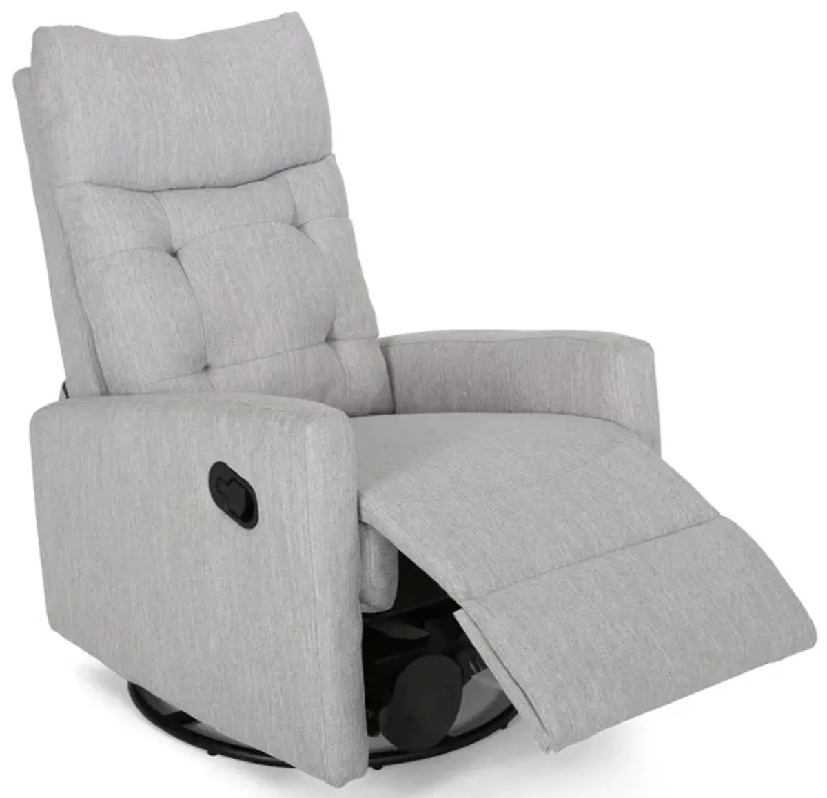 Manual Glider Swivel Recliner Chair, Tufted Split Design, Light Gray - Benzara