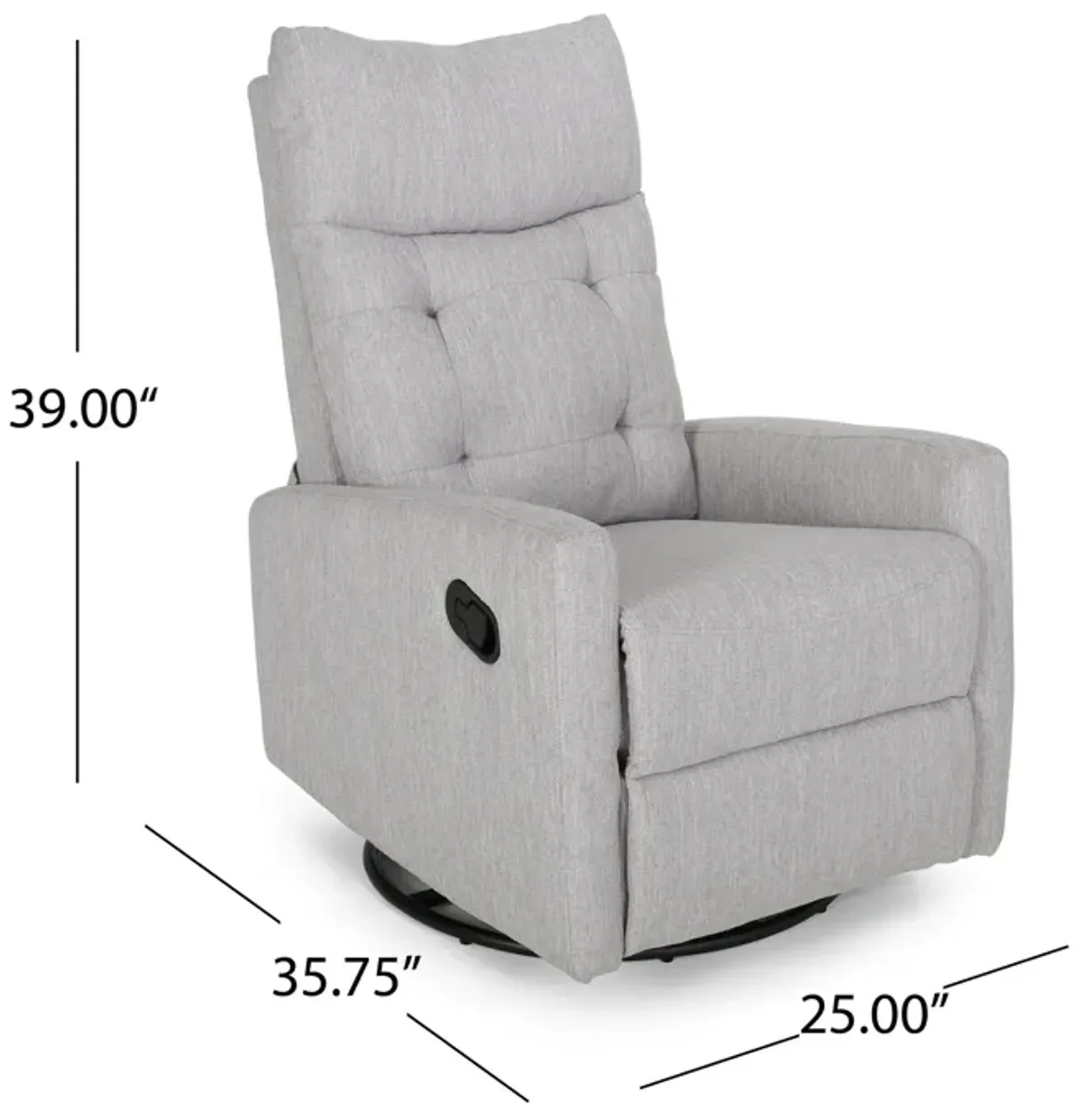 Manual Glider Swivel Recliner Chair, Tufted Split Design, Light Gray - Benzara